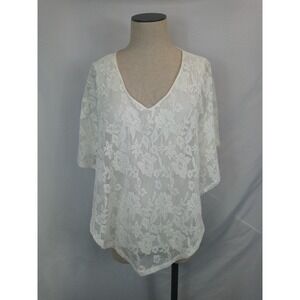 Espresso Lace Top Size S NWT – White Floral Sheer V-Neck Short Sleeve Blouse
